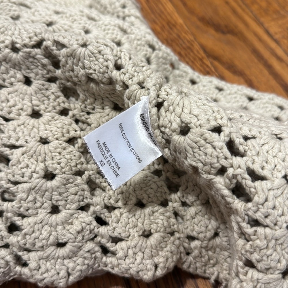 NWT Minnie Rose tan 100% cotton crochet open long cardigan fall XS - Picture 5 of 5